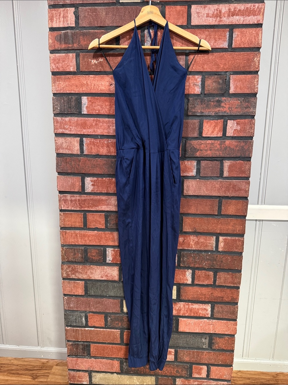 Emerson Thorpe Navy Halter Jumpsuit with V-Neck